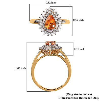 Premium Nigerian Spessartite Garnet and Moissanite Double Halo Ring in Vermeil Yellow Gold Over Sterling Silver (Size 10.0) 1.35 ctw