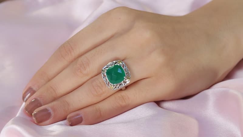 Karis Green Onyx Solitaire Ring in 18K YG Plated and Platinum Bond 6.00 ctw