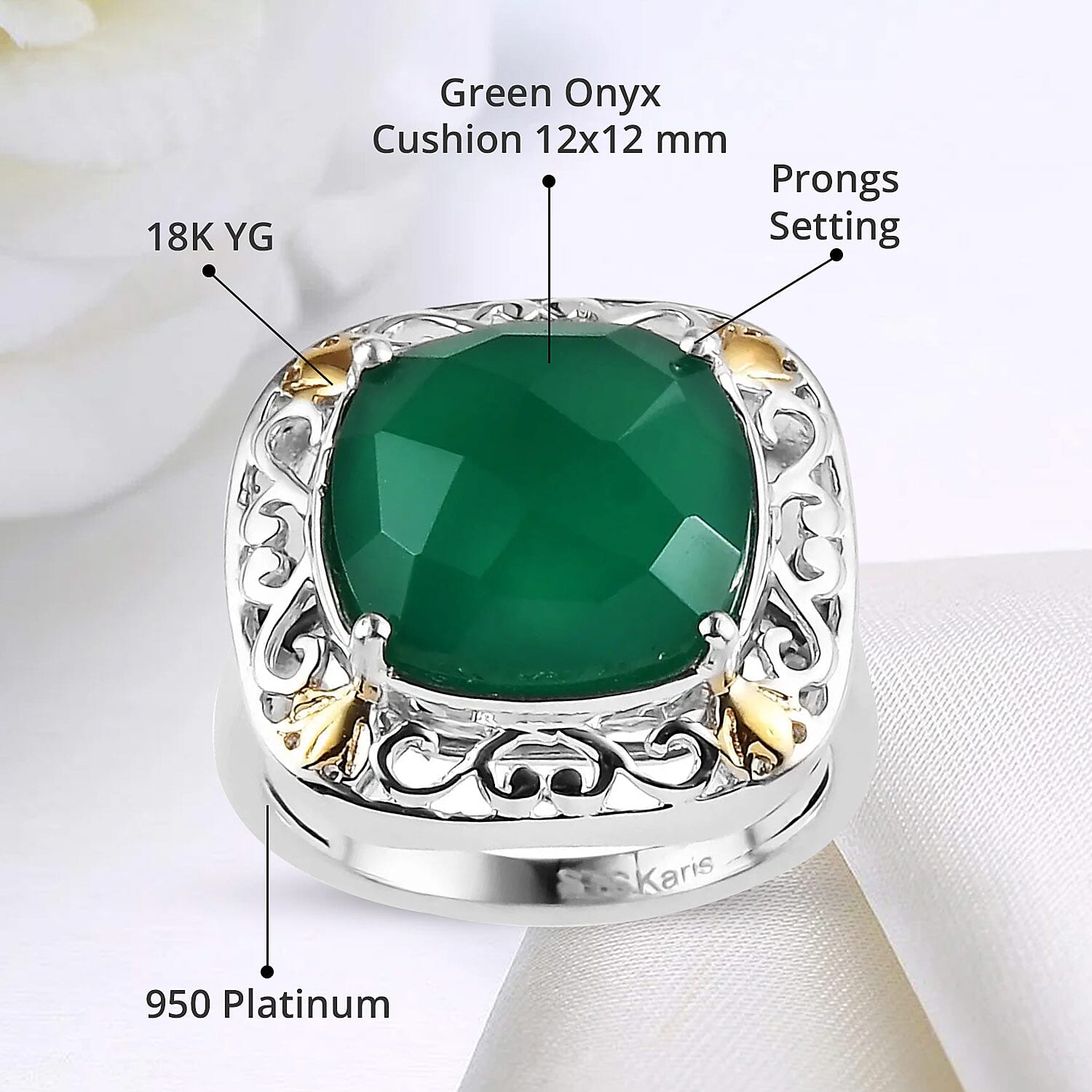 Karis Green Onyx Solitaire Ring in 18K YG Plated and Platinum Bond 6.00 ctw