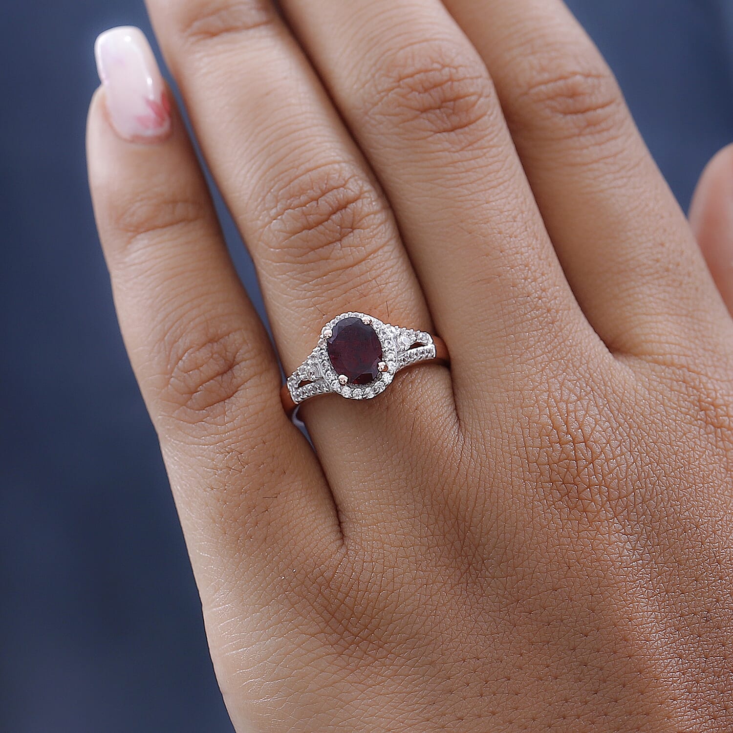 AAA Tanzanian Rhodolite Garnet and White Zircon Split Shank Ring in Vermeil Rose Gold Over Sterling Silver (Size 10.0) 1.85 ctw