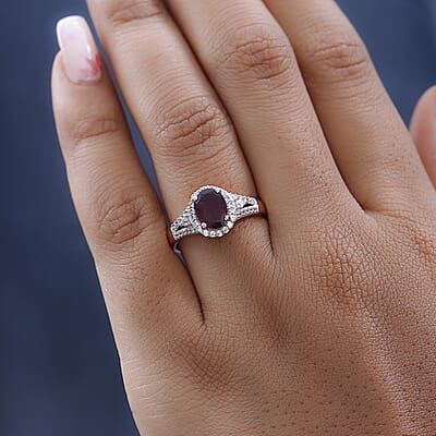 AAA Tanzanian Rhodolite Garnet and White Zircon Split Shank Ring in Vermeil Rose Gold Over Sterling Silver (Size 10.0) 1.85 ctw