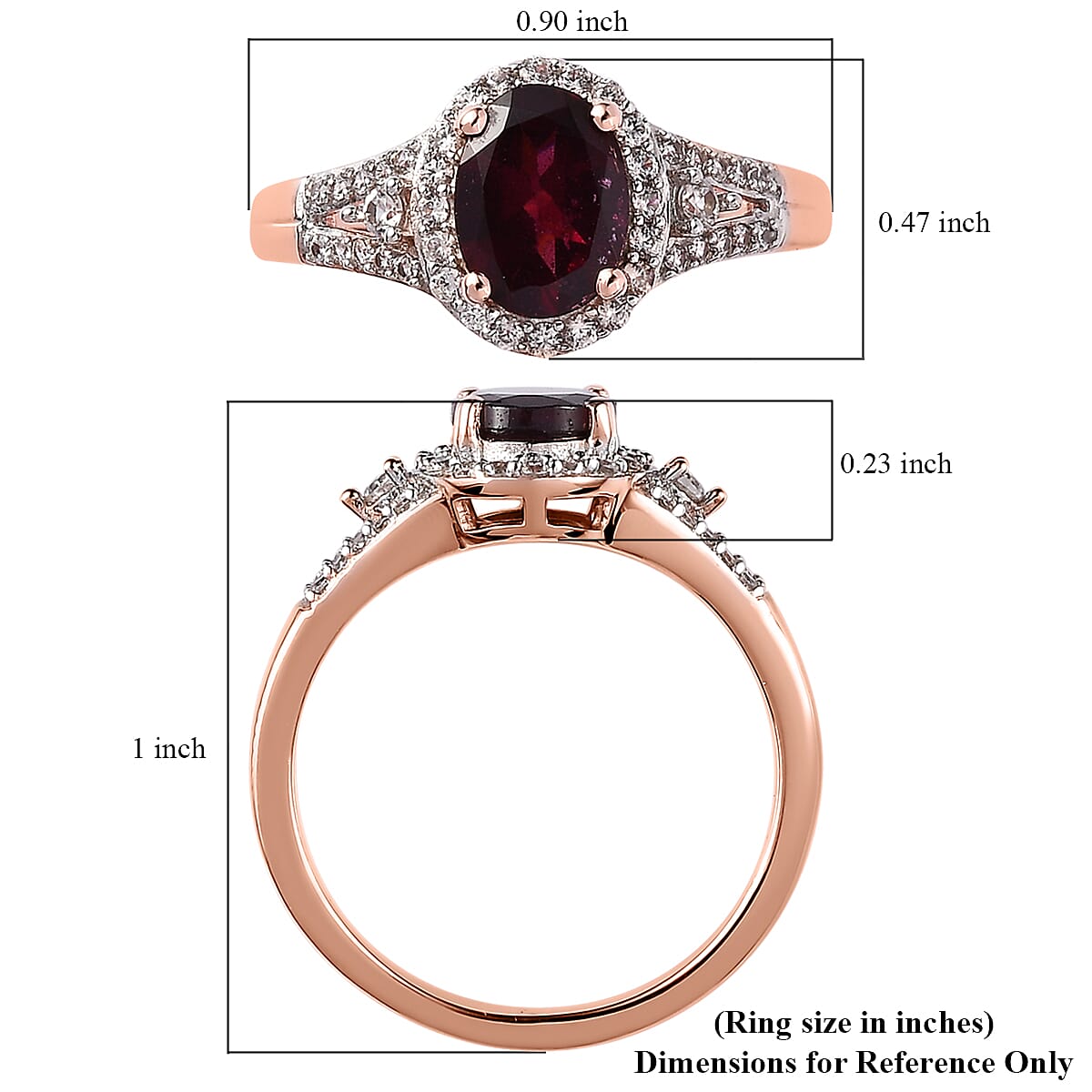AAA Tanzanian Rhodolite Garnet and White Zircon Split Shank Ring in Vermeil Rose Gold Over Sterling Silver (Size 10.0) 1.85 ctw