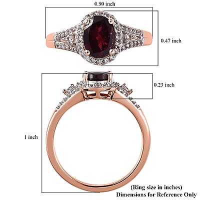 AAA Tanzanian Rhodolite Garnet and White Zircon Split Shank Ring in Vermeil Rose Gold Over Sterling Silver (Size 10.0) 1.85 ctw