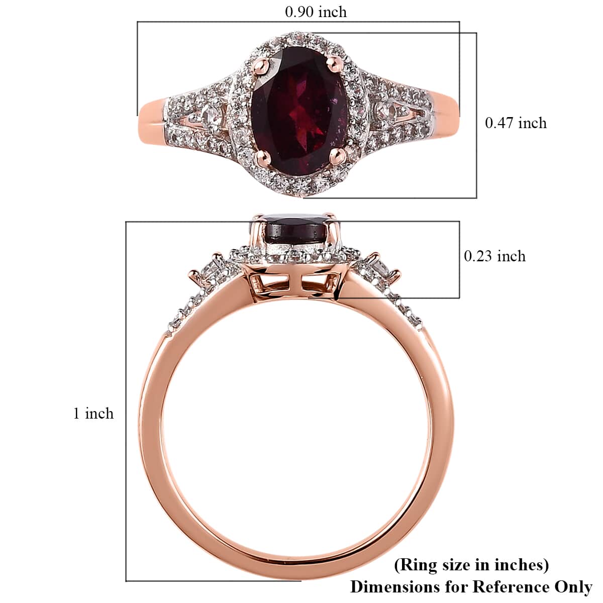 AAA Tanzanian Rhodolite Garnet and White Zircon Split Shank Ring in Vermeil Rose Gold Over Sterling Silver (Size 7.0) 1.85 ctw image number 5