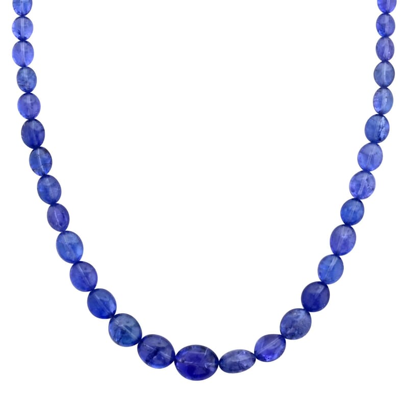 Certified & Appraised Rhapsody 950 Platinum AAAA Tanzanite Beaded Necklace 18 Inches 130.00 ctw