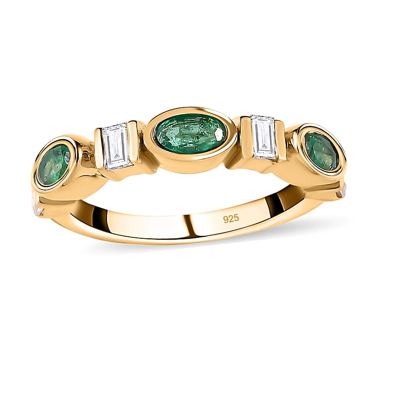 Kagem Zambian Emerald and White Zircon 1.10 ctw Ring
