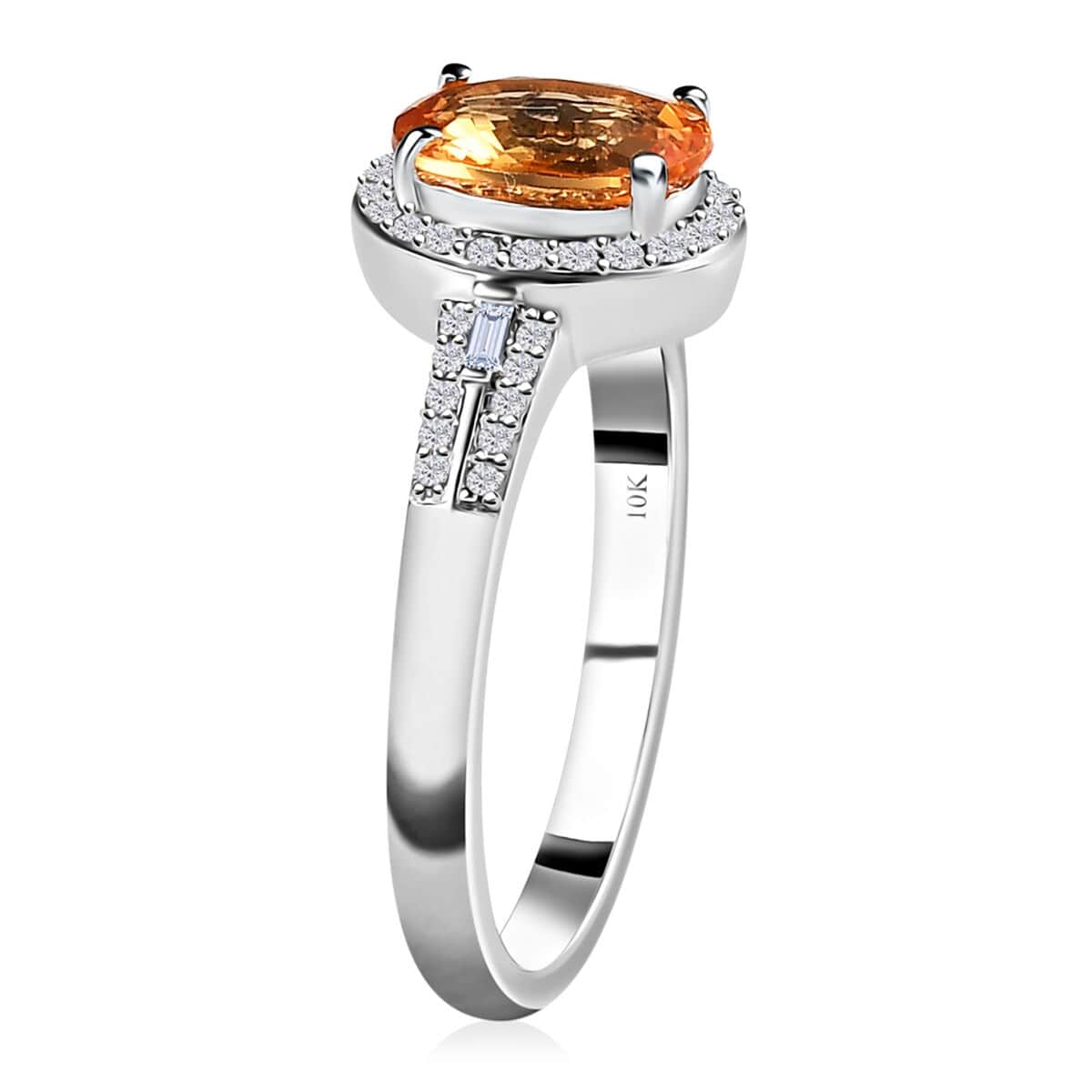Luxoro 10K White Gold Premium Natural Ceylon Orange Sapphire and G-H I2 Diamond Halo Ring (Size 10.0) 1.65 ctw image number 3