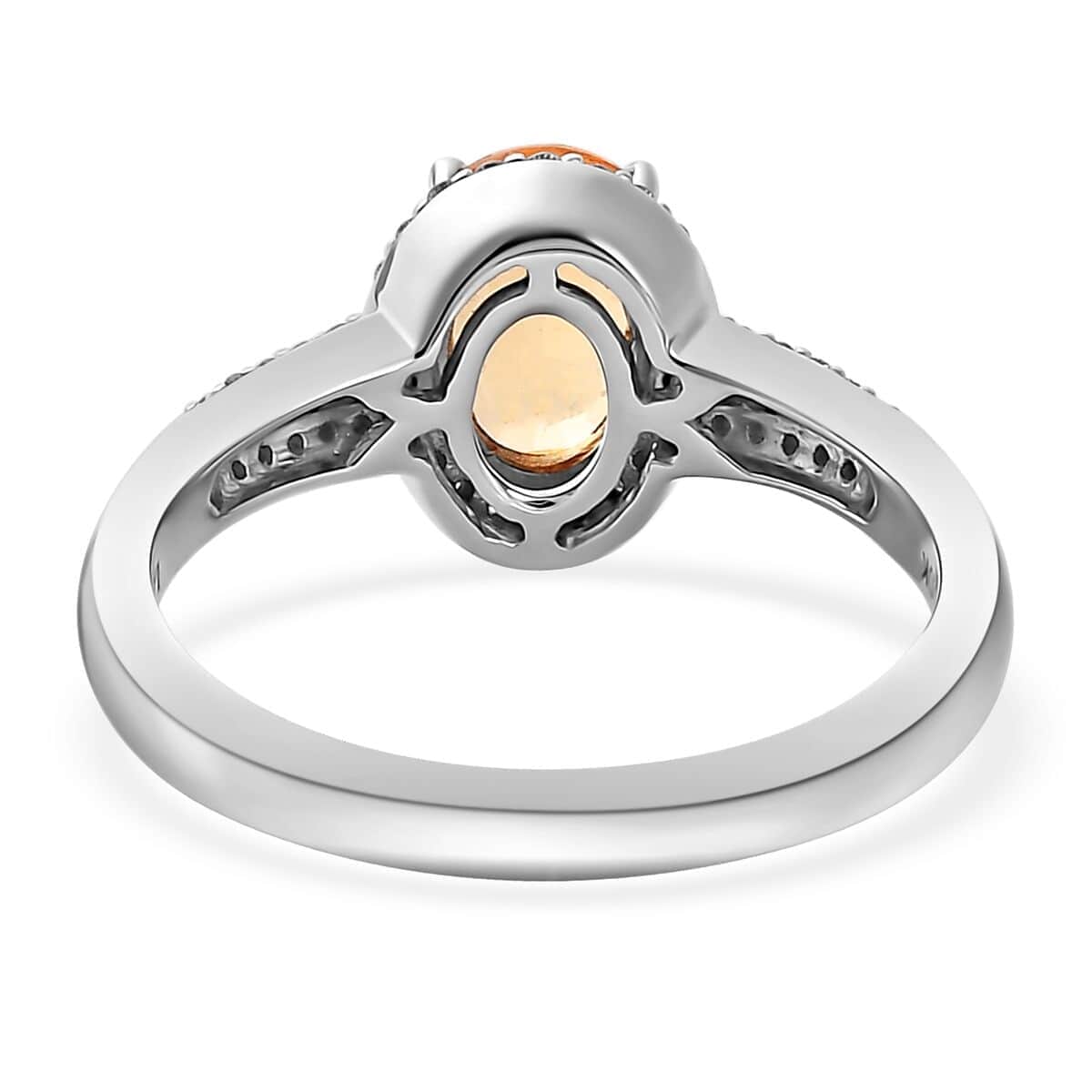 Luxoro 10K White Gold Premium Natural Ceylon Orange Sapphire and G-H I2 Diamond Halo Ring (Size 10.0) 1.65 ctw image number 4