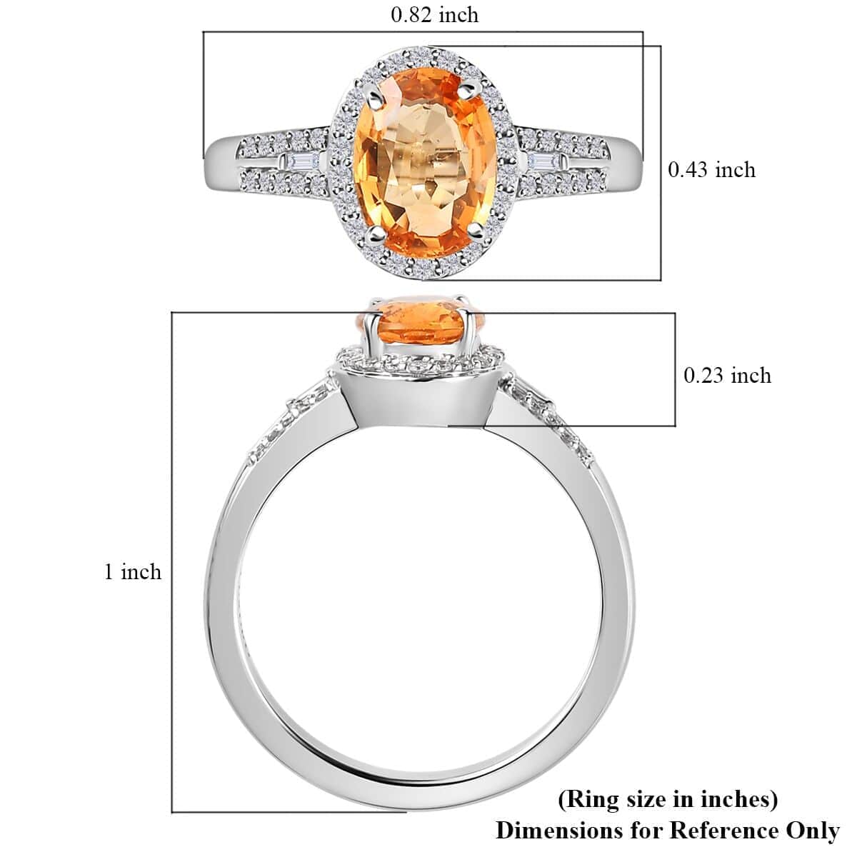 Luxoro 10K White Gold Premium Natural Ceylon Orange Sapphire and G-H I2 Diamond Halo Ring (Size 10.0) 1.65 ctw image number 5