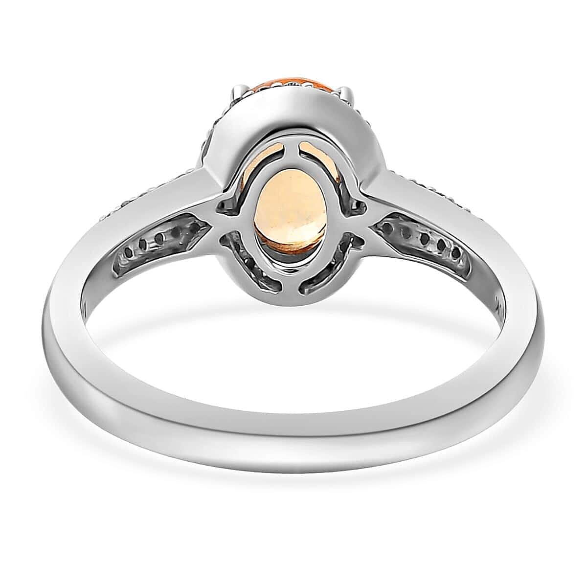 Luxoro 10K White Gold Premium Natural Ceylon Orange Sapphire and G-H I2 Diamond Halo Ring (Size 11.0) 1.65 ctw image number 3