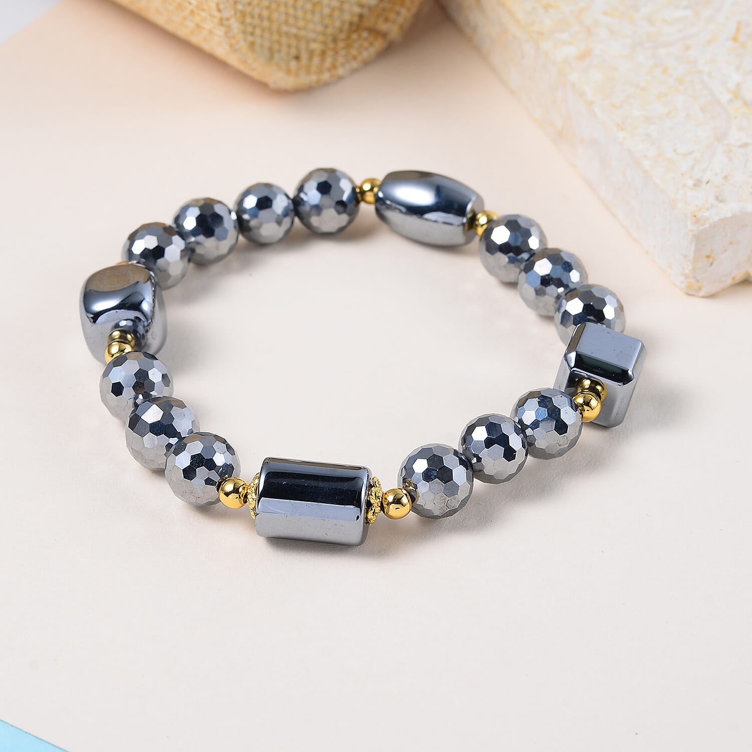 Terahertz Beaded Stretch Bracelet in Goldtone 118.10 ctw