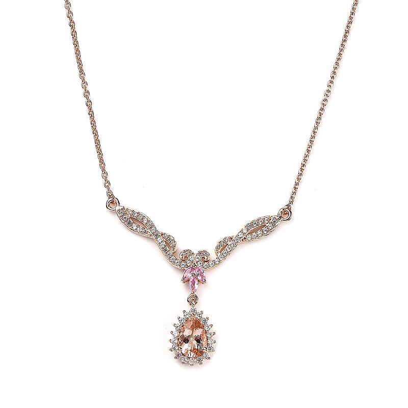 Premium Marropino Morganite and Multi Gemstone Necklace 18-20 Inches in Vermeil Rose Gold Over Sterling Silver 2.50 ctw