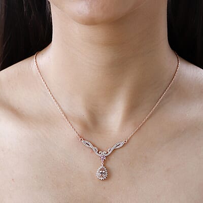 Premium Marropino Morganite and Multi Gemstone Necklace 18-20 Inches in Vermeil Rose Gold Over Sterling Silver 2.50 ctw
