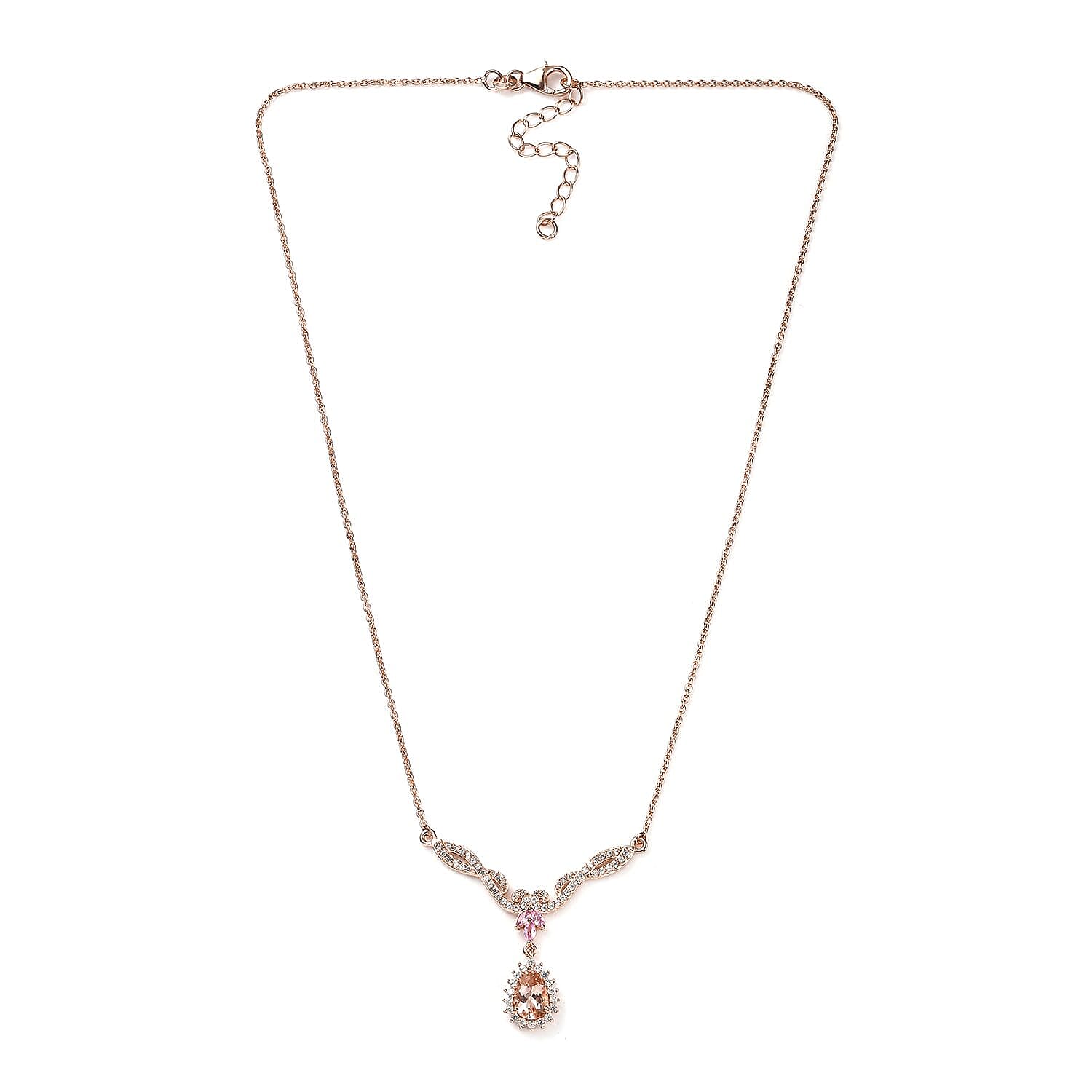 Premium Marropino Morganite and Multi Gemstone Necklace 18-20 Inches in Vermeil Rose Gold Over Sterling Silver 2.50 ctw