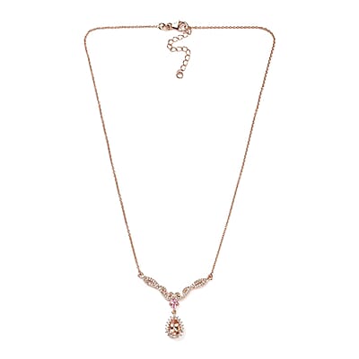 Premium Marropino Morganite and Multi Gemstone Necklace 18-20 Inches in Vermeil Rose Gold Over Sterling Silver 2.50 ctw