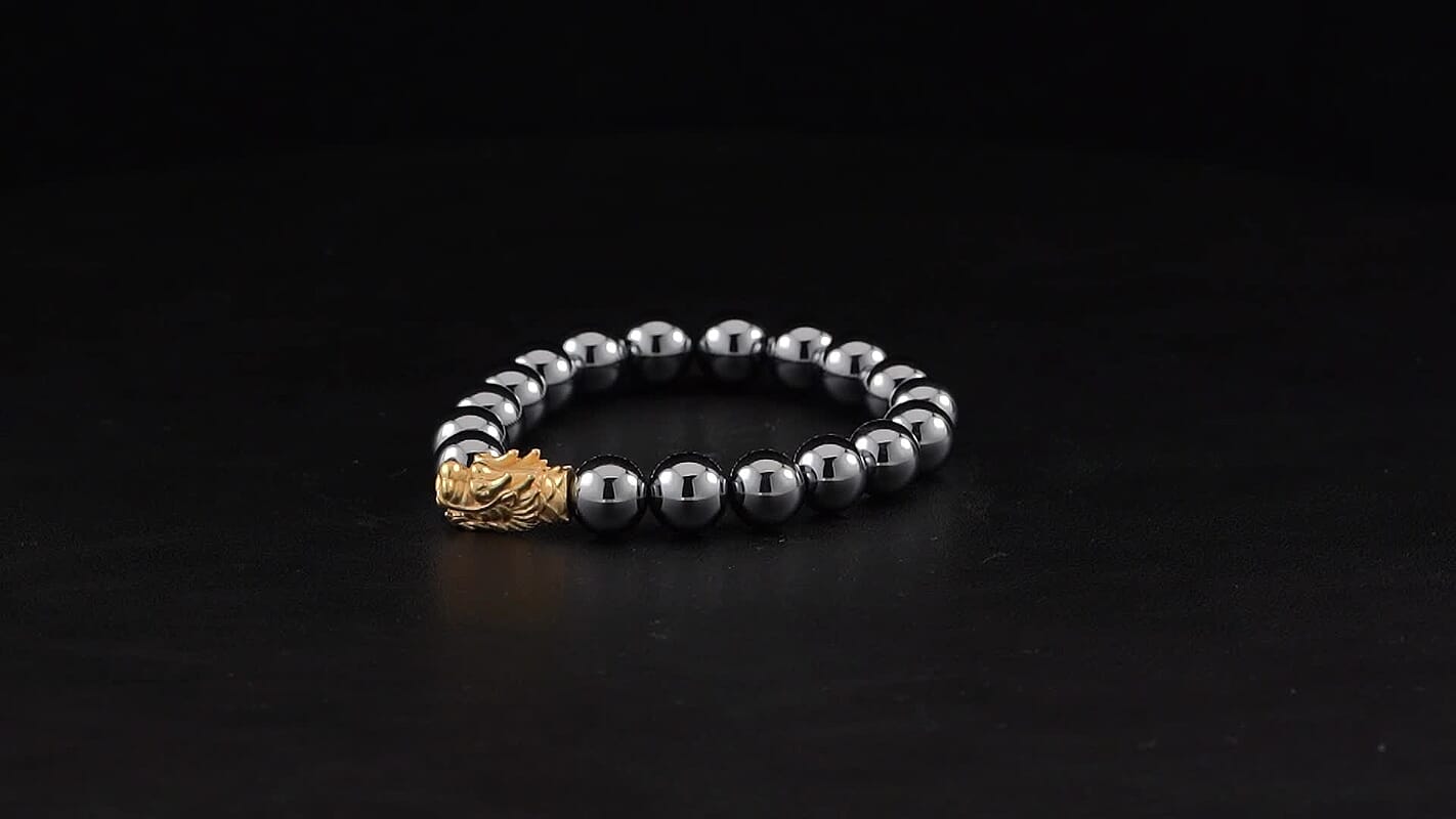 Terahertz Beaded Stretch Bracelet with Dragon Head in 14K Yellow Gold Over Sterling Silver 119.00 ctw