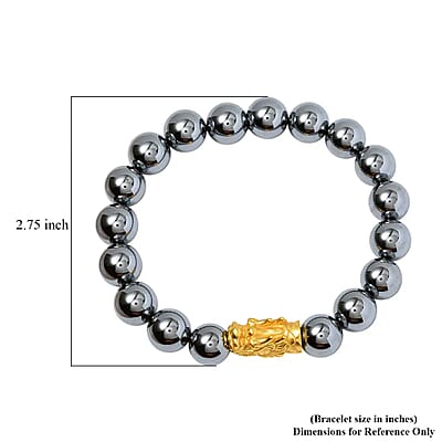 Terahertz 119.00 ctw Beaded Stretch Bracelet, Dragon Head in 14K Yellow Gold Over Sterling Silver Bracelet, Beaded Bracelet