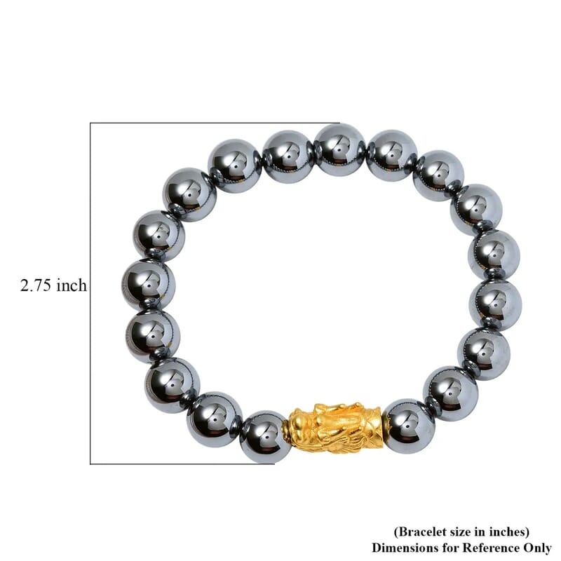Terahertz 119.00 ctw Beaded Stretch Bracelet, Dragon Head in 14K Yellow Gold Over Sterling Silver Bracelet, Beaded Bracelet