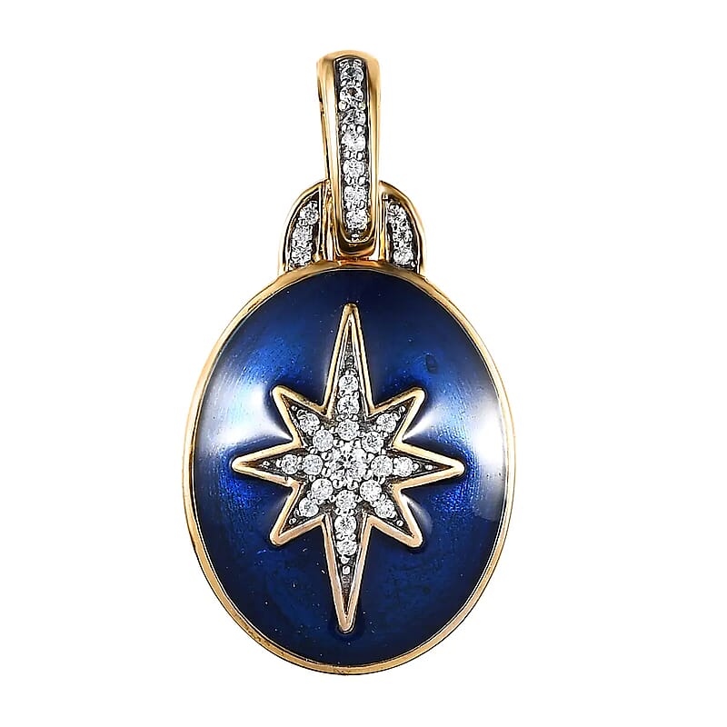 Moissanite Star Pendant, Enameled Pendant, Vermeil Yellow Gold Over Sterling Silver Pendant, Moissanite Pendant 0.20 ctw