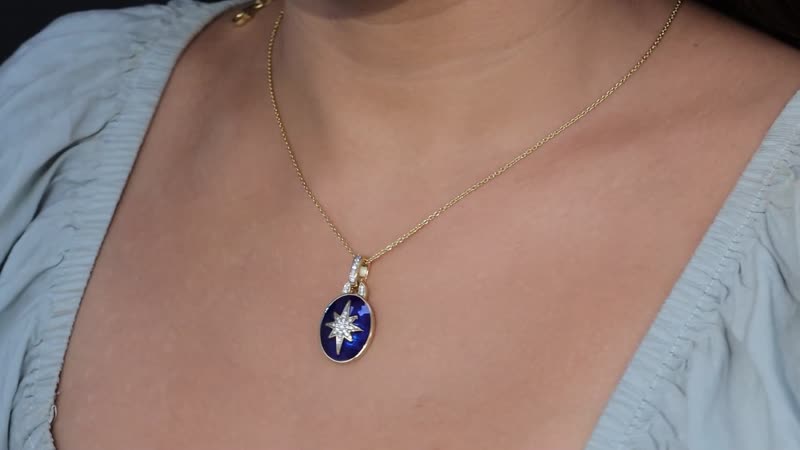 Moissanite Star Pendant, Enameled Pendant, Vermeil Yellow Gold Over Sterling Silver Pendant, Moissanite Pendant 0.20 ctw