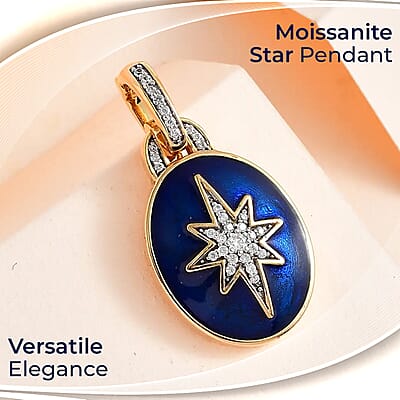 Moissanite Star Pendant, Enameled Pendant, Vermeil Yellow Gold Over Sterling Silver Pendant, Moissanite Pendant 0.20 ctw