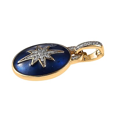 Moissanite Star Pendant, Enameled Pendant, Vermeil Yellow Gold Over Sterling Silver Pendant, Moissanite Pendant 0.20 ctw