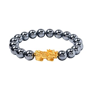 Terahertz 108.90 ctw Beaded Stretch Bracelet, Pixiu in 14K Yellow Gold Over Sterling Silver Bracelet, Beaded Bracelet