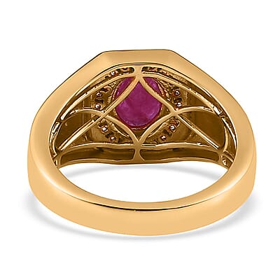 Premium Montepuez Ruby and Moissanite Men's Ring in Vermeil Yellow Gold Over Sterling Silver (Size 10.0) 1.60 ctw