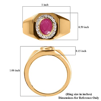 Premium Montepuez Ruby and Moissanite Men's Ring in Vermeil Yellow Gold Over Sterling Silver (Size 10.0) 1.60 ctw