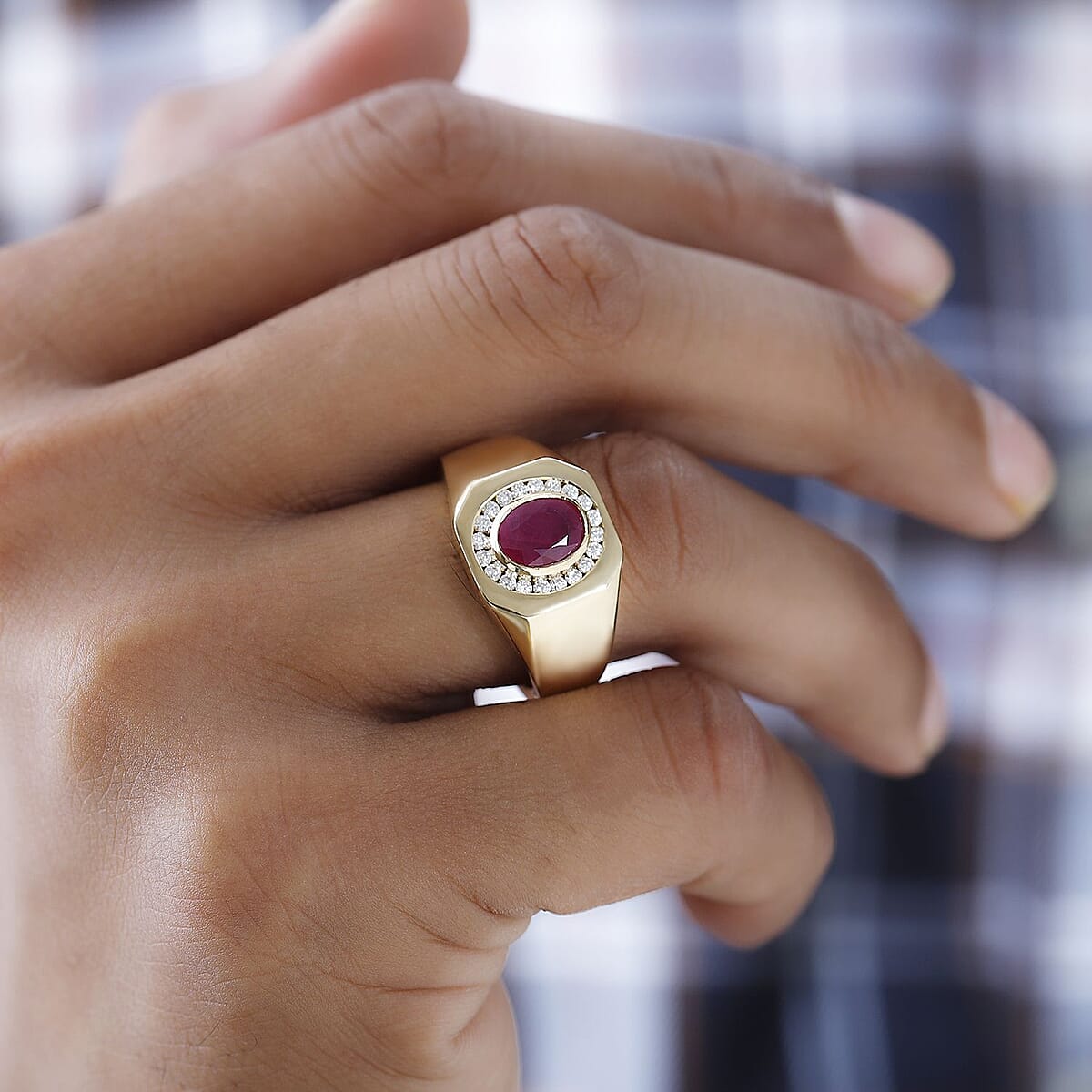 Premium Montepuez Ruby, Moissanite Men's Ring in Vermeil YG Over Sterling Silver (Size 13.0) 1.60 ctw image number 2