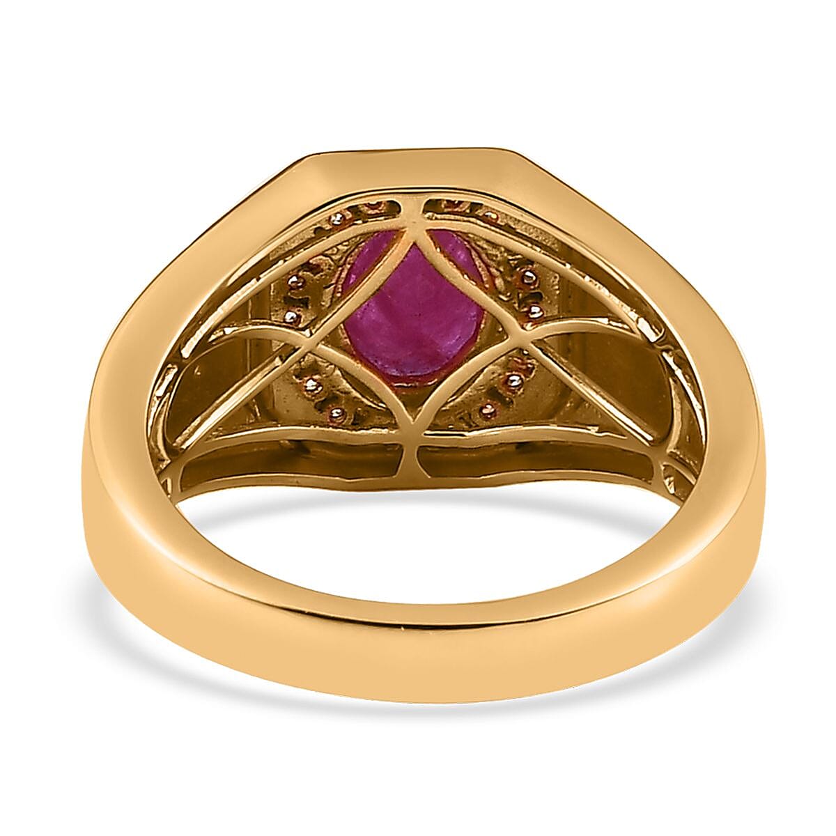 Premium Montepuez Ruby, Moissanite Men's Ring in Vermeil YG Over Sterling Silver (Size 9.0) 1.60 ctw