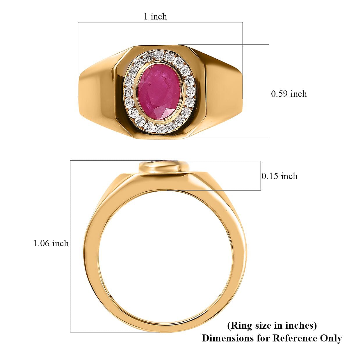 Premium Montepuez Ruby, Moissanite Men's Ring in Vermeil YG Over Sterling Silver (Size 9.0) 1.60 ctw