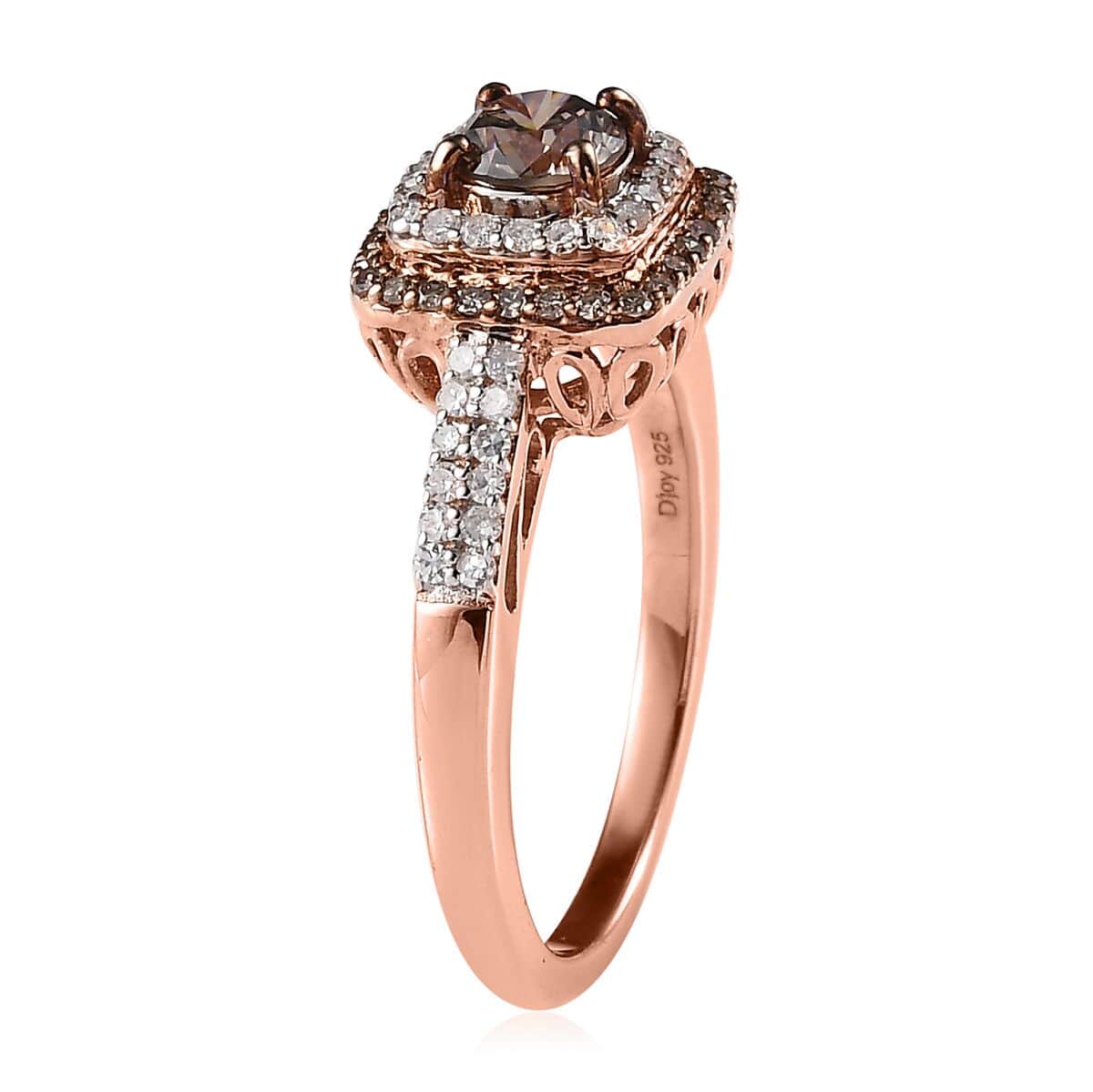 Natural Champagne and White Diamond Double Halo Ring in Vermeil Rose Gold Over Sterling Silver (Size 6.0) 1.00 ctw image number 3