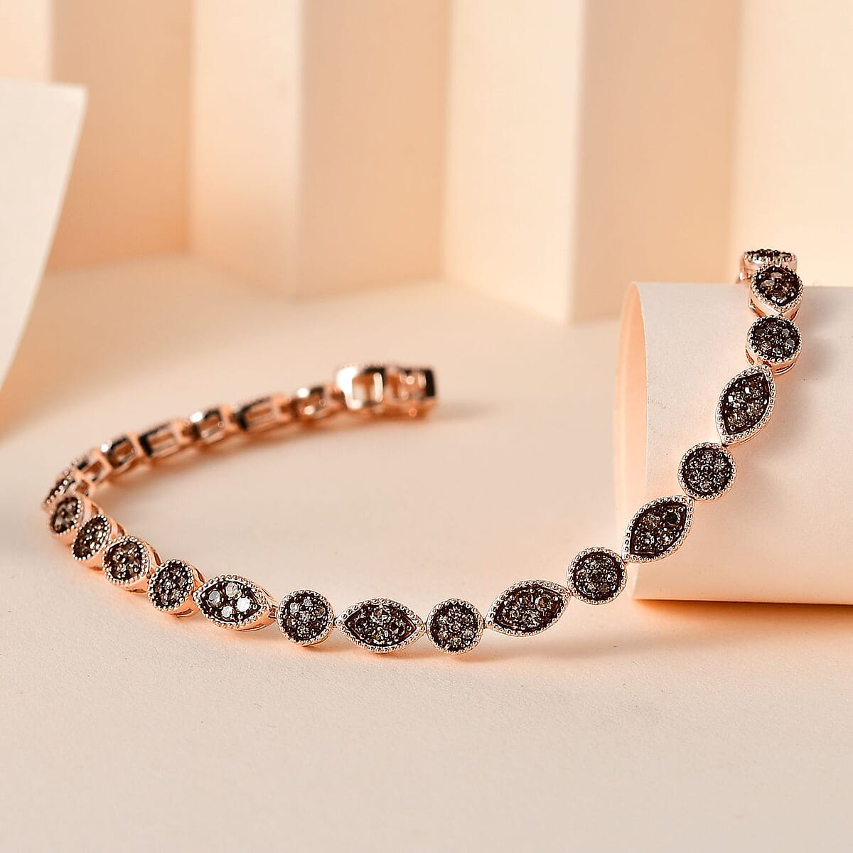 Natural Champagne Diamond 1.50 ctw Bracelet in Vermeil Rose Gold Over Sterling Silver (7.25 In) image number 1