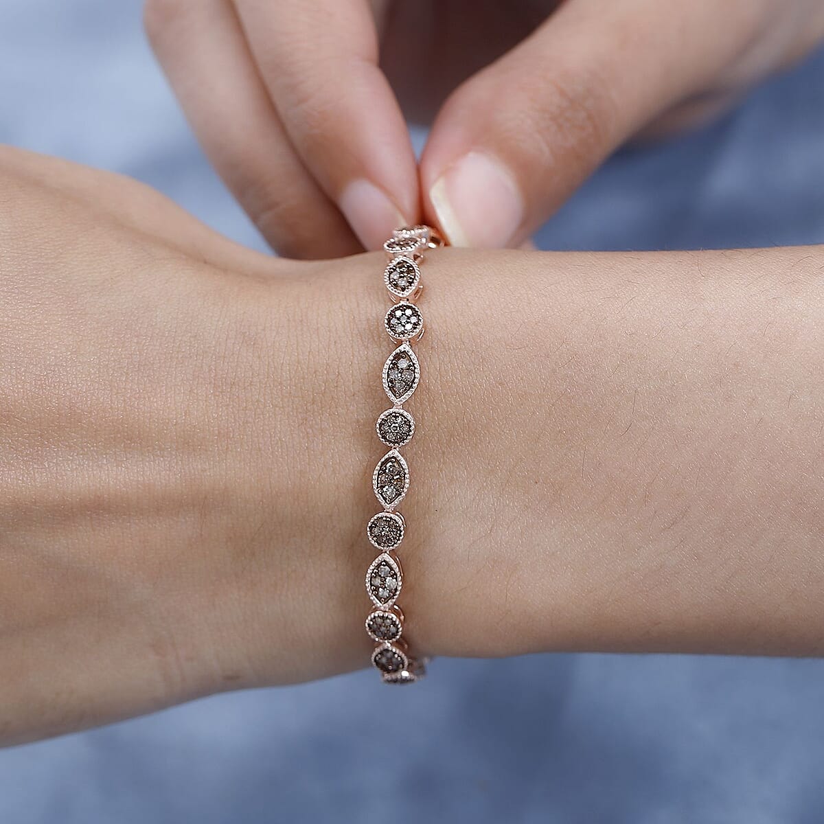 Natural Champagne Diamond 1.50 ctw Bracelet in Vermeil Rose Gold Over Sterling Silver (7.25 In) image number 2