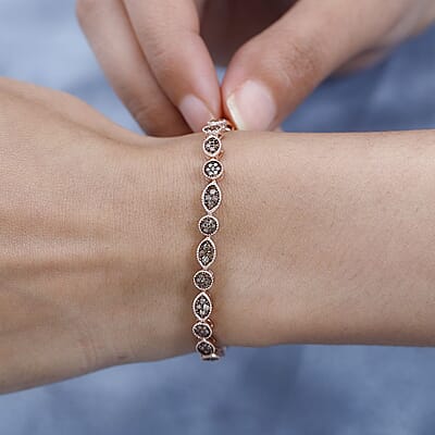 Natural Champagne Diamond 1.50 ctw Bracelet in Vermeil Rose Gold Over Sterling Silver (7.25 In)
