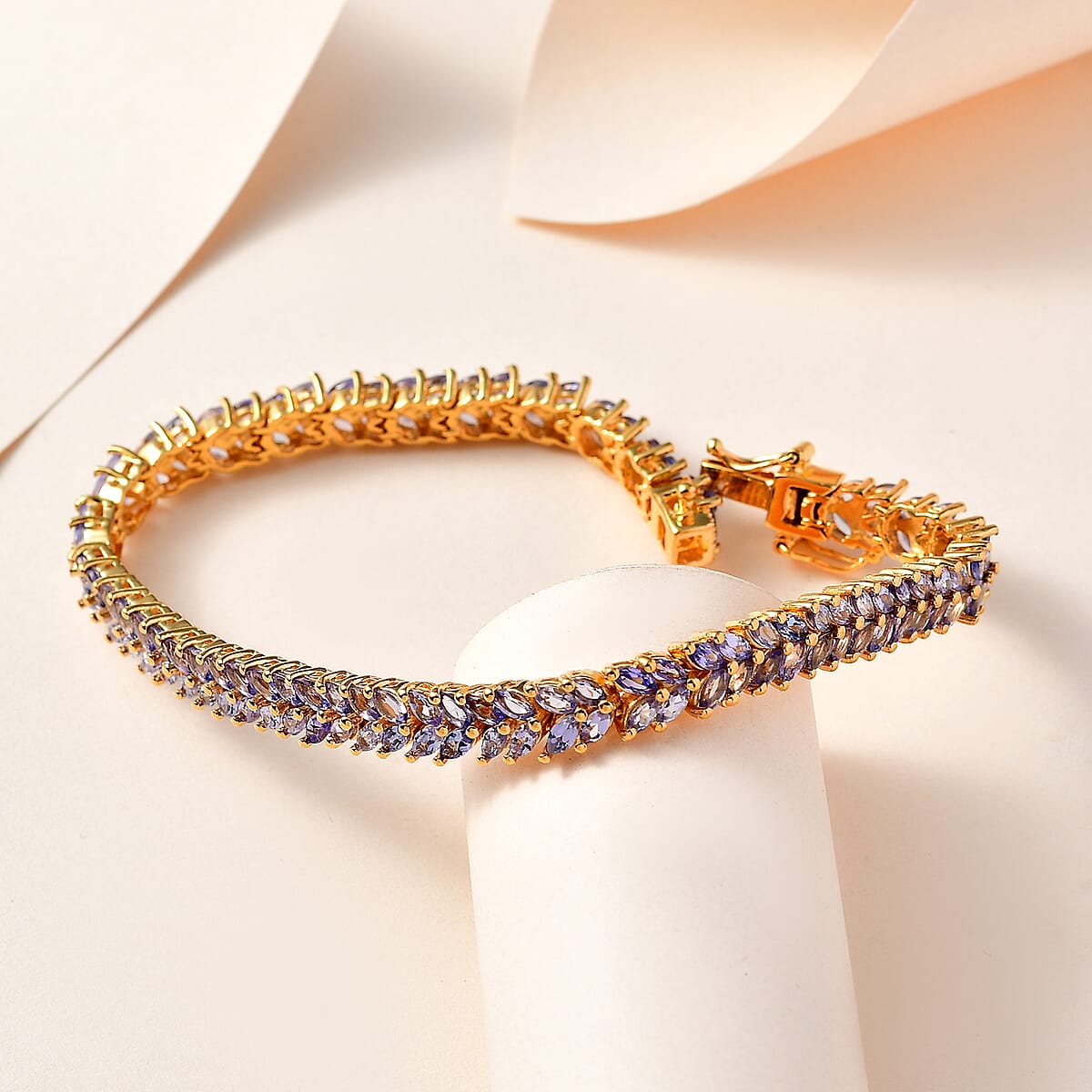 Karis Tanzanite 2 Row Bracelet in 18K YG Plated (8.00 In) 10.50 ctw image number 1