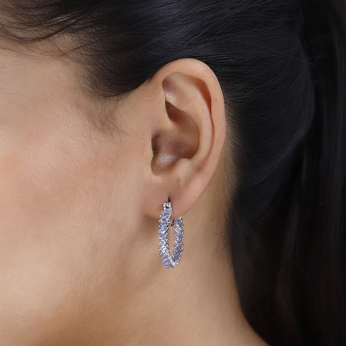 Doorbuster Karis Tanzanite Inside Out Hoop Earrings in Platinum Bond 3.15 ctw image number 2