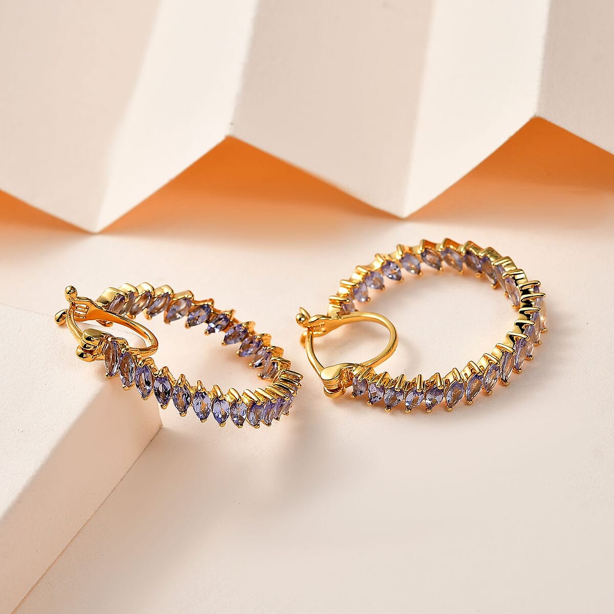 Karis Tanzanite Inside Out Hoop Earrings in 18K YG Plated 3.15 ctw image number 1