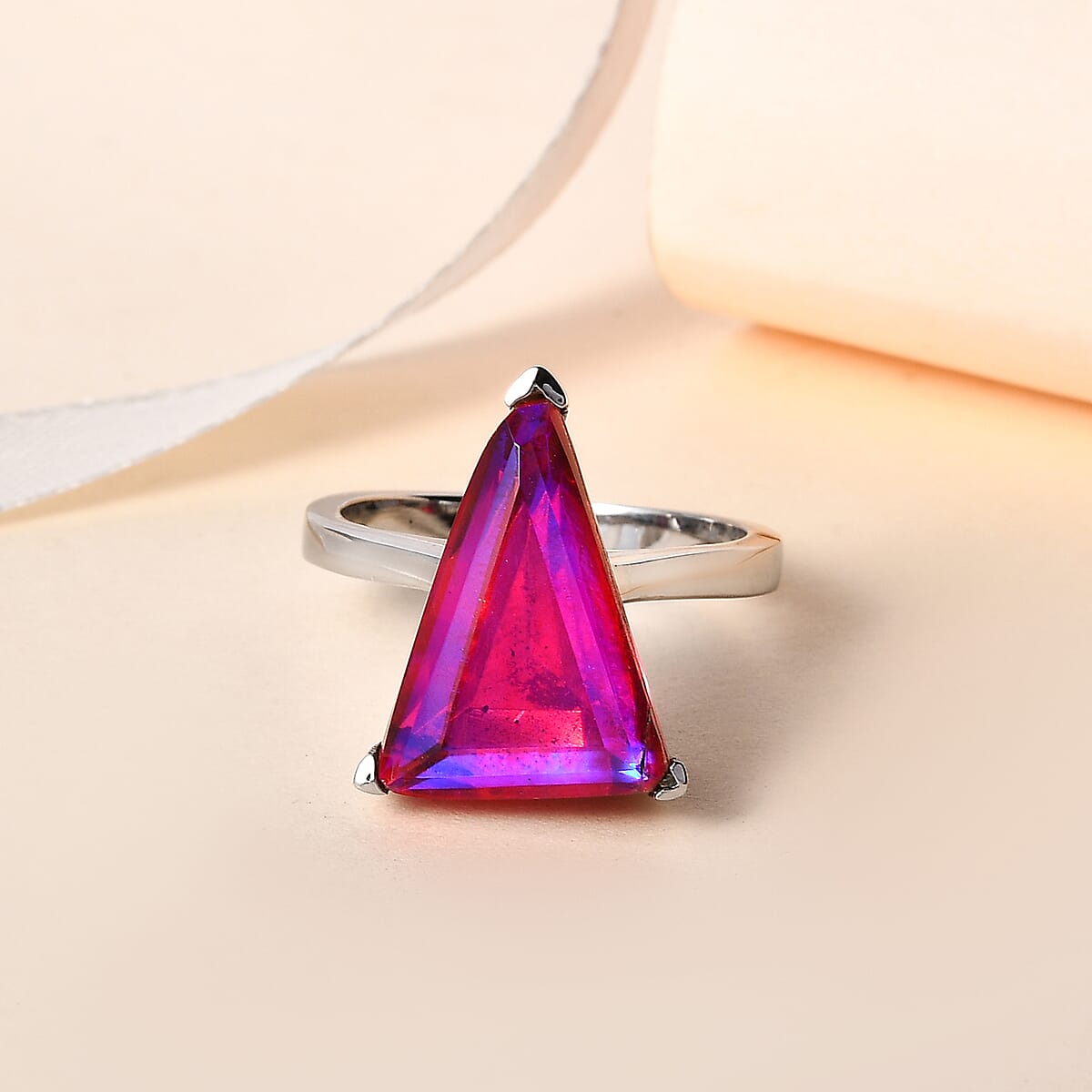 Volcanic Quartz (Triplet) Triangle Solitaire Ring in Stainless Steel (Size 8.0) 8.00 ctw image number 1