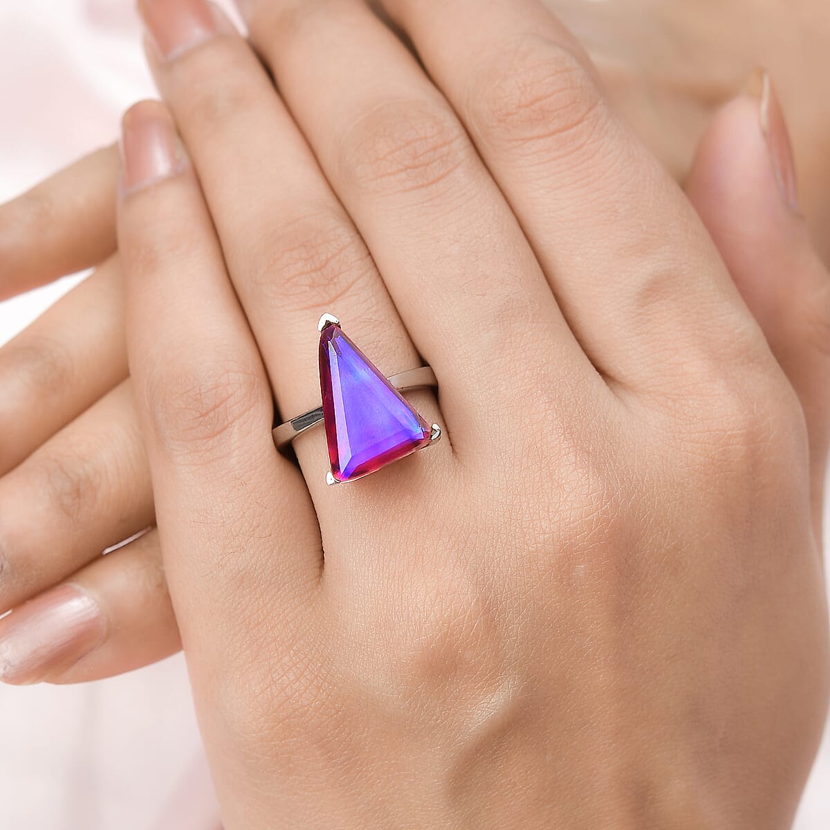 Volcanic Quartz (Triplet) Triangle Solitaire Ring in Stainless Steel (Size 8.0) 8.00 ctw image number 2