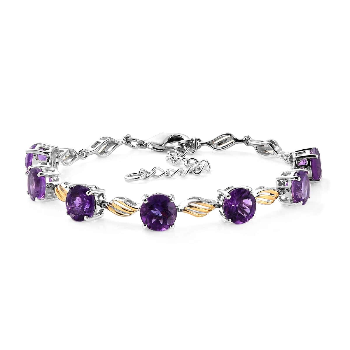 Karis African Amethyst Station Bracelet in 18K YG Plated and Platinum Bond (6.50-8.0In) 8.40 ctw image number 0