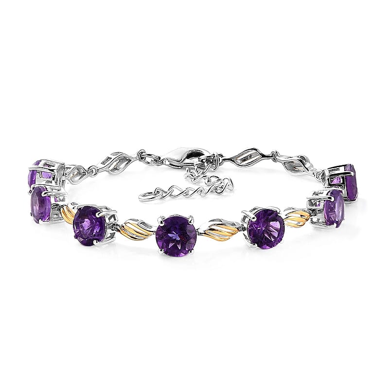 Karis African Amethyst Station Bracelet in 18K YG Plated and Platinum Bond (6.50-8.0In) 8.40 ctw