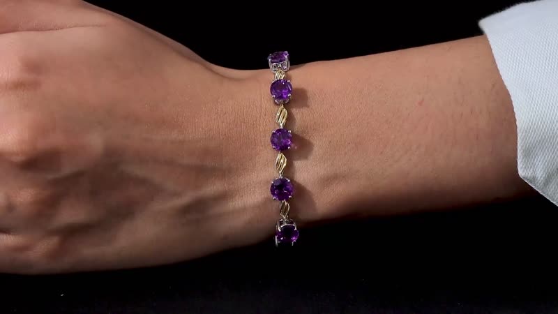 Karis African Amethyst Station Bracelet in 18K YG Plated and Platinum Bond (6.50-8.0In) 8.40 ctw