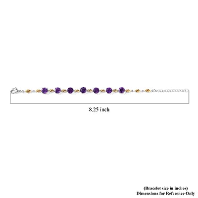 Karis African Amethyst Station Bracelet in 18K YG Plated and Platinum Bond (6.50-8.0In) 8.40 ctw