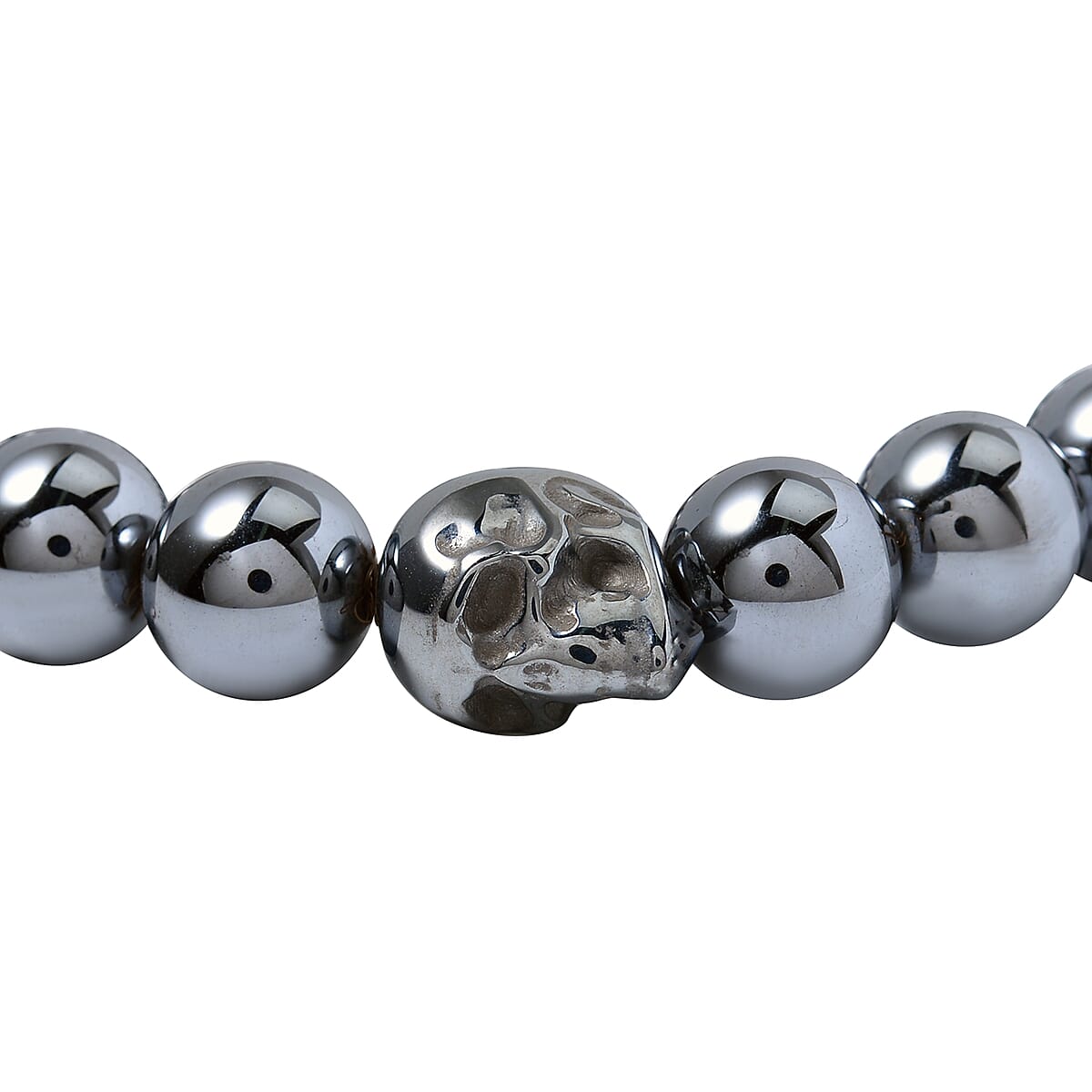 Terahertz Skull Carved Beaded Stretch Bracelet 129.50 ctw image number 2