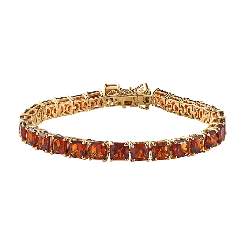 Asscher Cut Brazilian Cherry Citrine Tennis Bracelet in Vermeil Yellow Gold Over Sterling Silver (6.50 In) 15.90 ctw