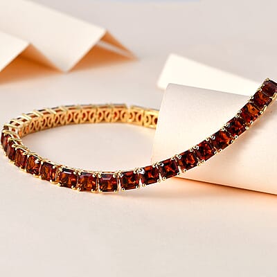 Asscher Cut Brazilian Cherry Citrine Tennis Bracelet in Vermeil Yellow Gold Over Sterling Silver (6.50 In) 15.90 ctw