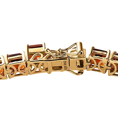 Asscher Cut Brazilian Cherry Citrine Tennis Bracelet in Vermeil Yellow Gold Over Sterling Silver (6.50 In) 15.90 ctw