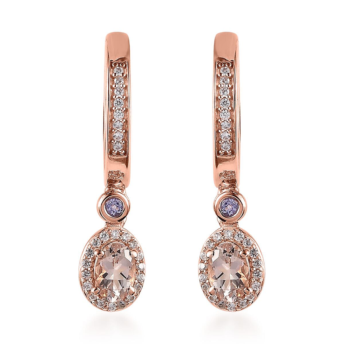 Premium Marropino Morganite and Multi Gemstone Dangling Earrings in Vermeil Rose Gold Over Sterling Silver 1.70 ctw